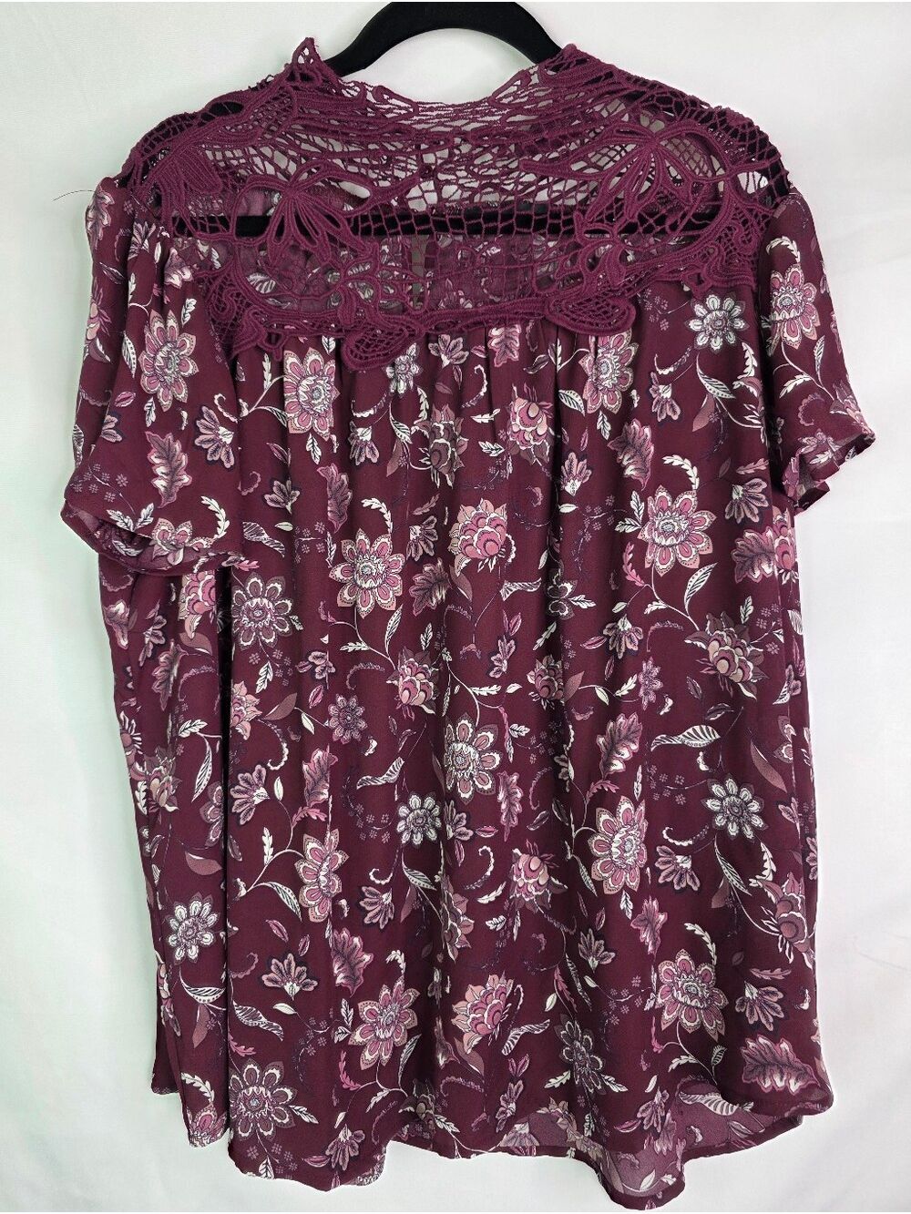 Lane Bryant Plus Size 18 20 Purple Crochet-Yoke Floral Blouse Floral Top